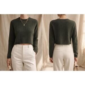 Quince 100% Cashmere Cropped Sweater Dark Green Luxe Minimalist Cozy Chic Medium
